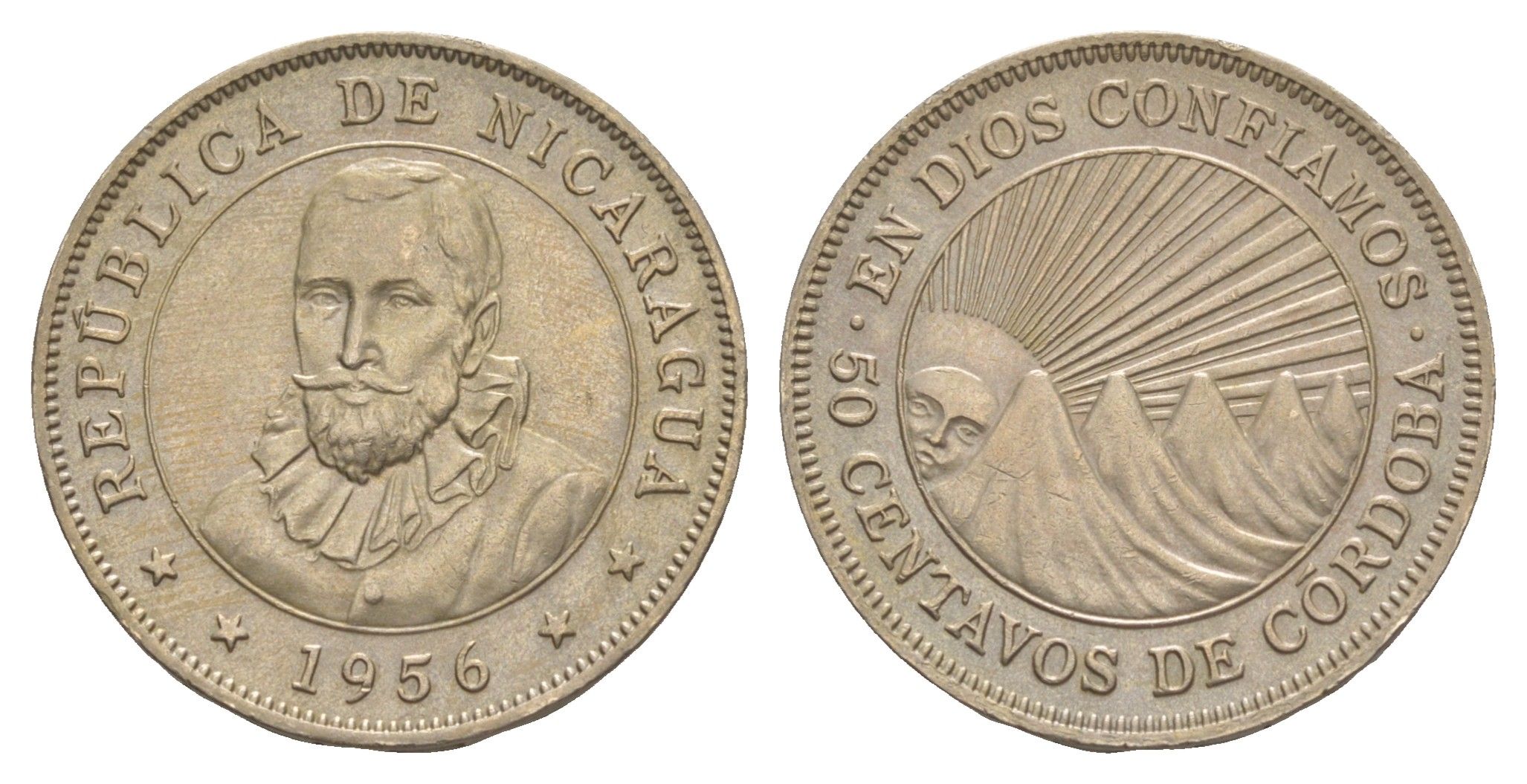 Никарагуа 50 сентаво 1956 KM 19.1 медно-никель aUNC 1528-1335