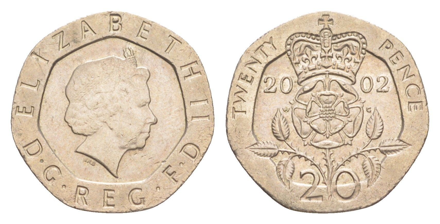 Великобритания 20 пенсов 2002 Елизавета II (1952-2022) KM 990, Spink 4630 (G3) медно-никель 4639-926