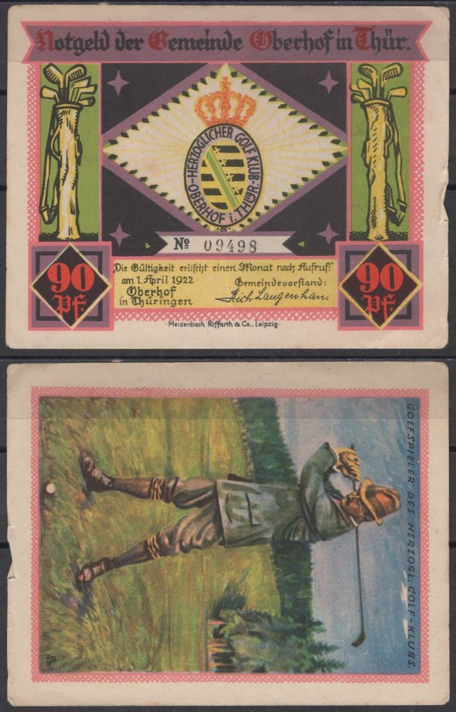 Оберхоф, гольф-клуб 90 пфеннигов 1922 бумага 8613-13-1-1
