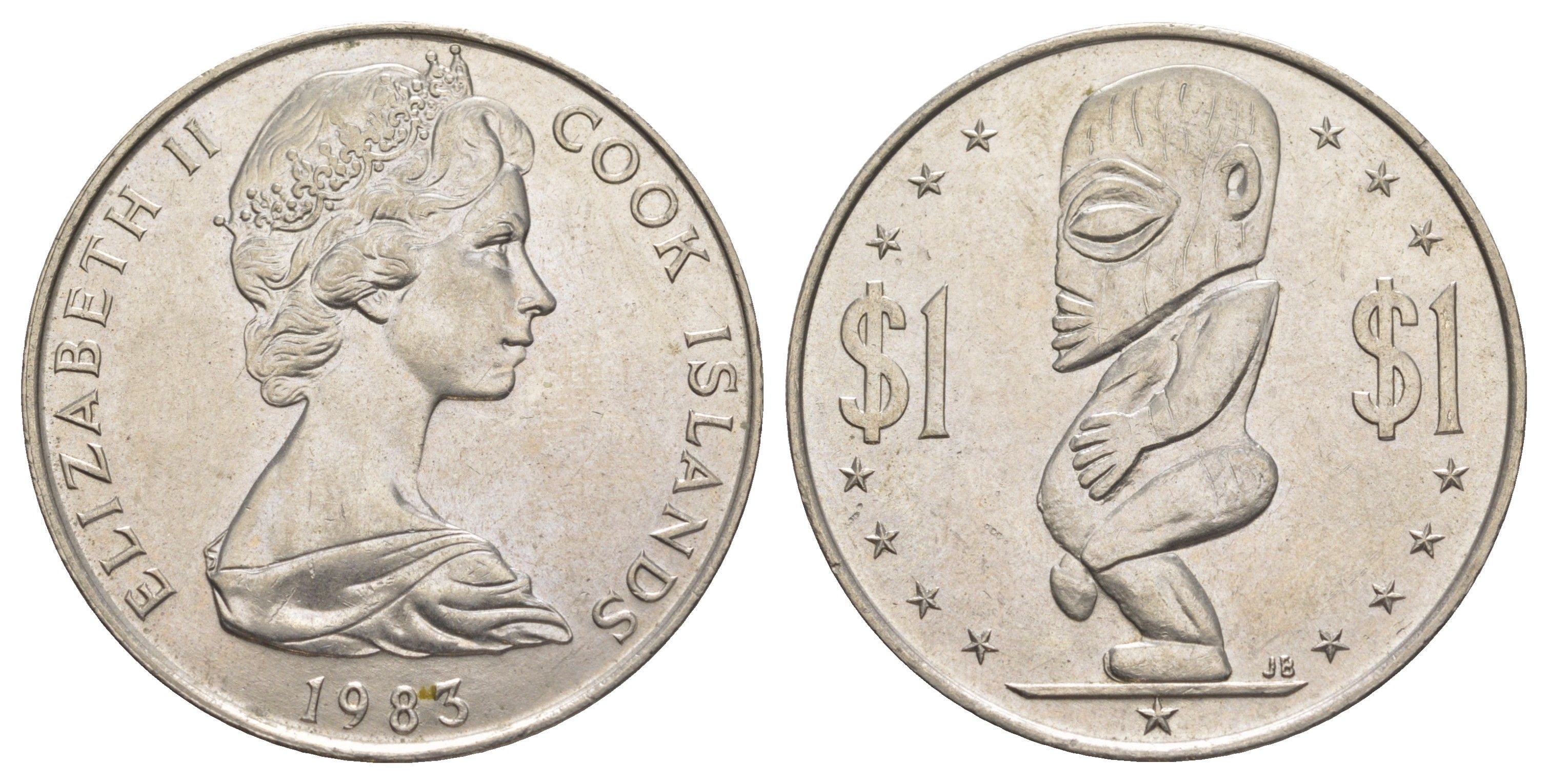 Острова Кука 1 доллар 1983 статуя бога Тангароа (полинезийский бог морской стихии) KM 7 медно-никель UNC 4184-234