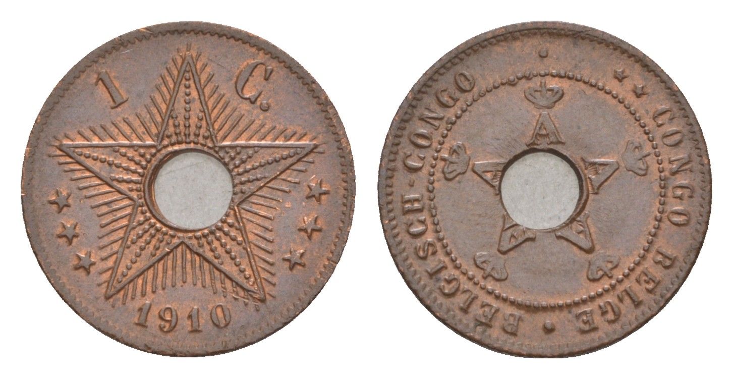 Бельгийское Конго 1 сантим 1910 Альберт I (1909-1934) KM 15 медь 1519-523