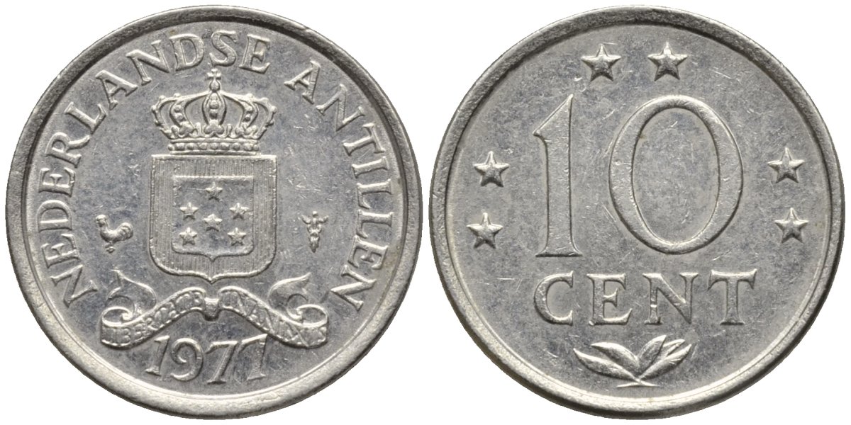 Нидерландские Антилы 10 центов 1977 Юлиана (1948-1980) KM 10 никель 192-861