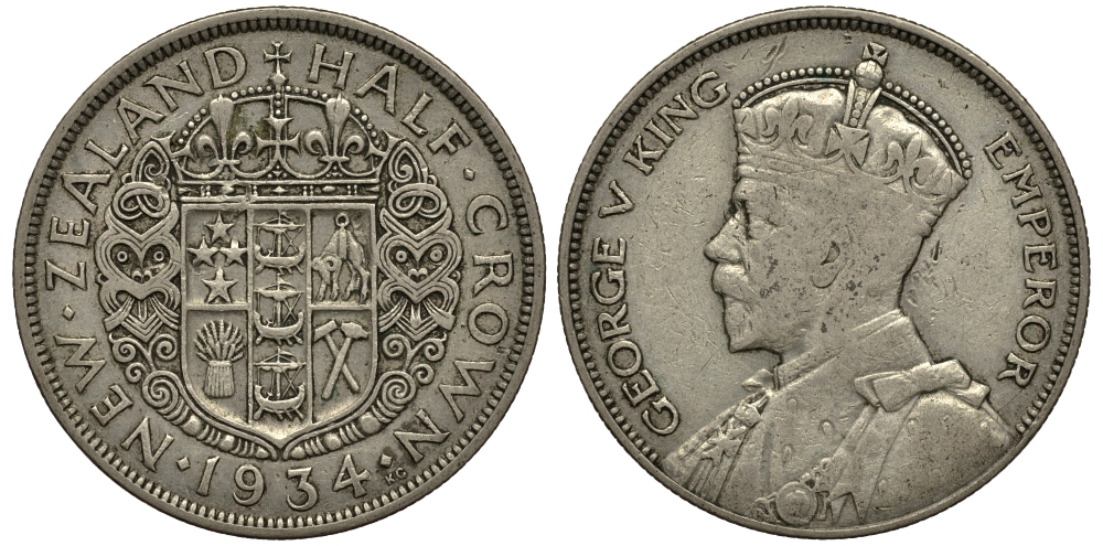 Новая Зеландия 1/2 кроны 1934 Георг V (1910-1936) KM 5 серебро 272-821