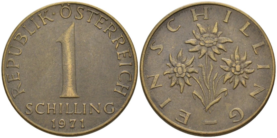 Австрия 1 шиллинг 1971 КМ 2886 алюминиевая бронза 4573-255