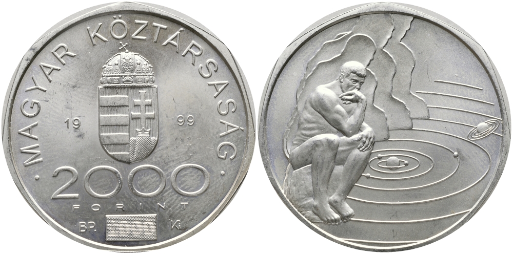 Венгрия 2000 форинтов 1999 мыслитель и солнечная система KM 743 серебро UNC 00-00