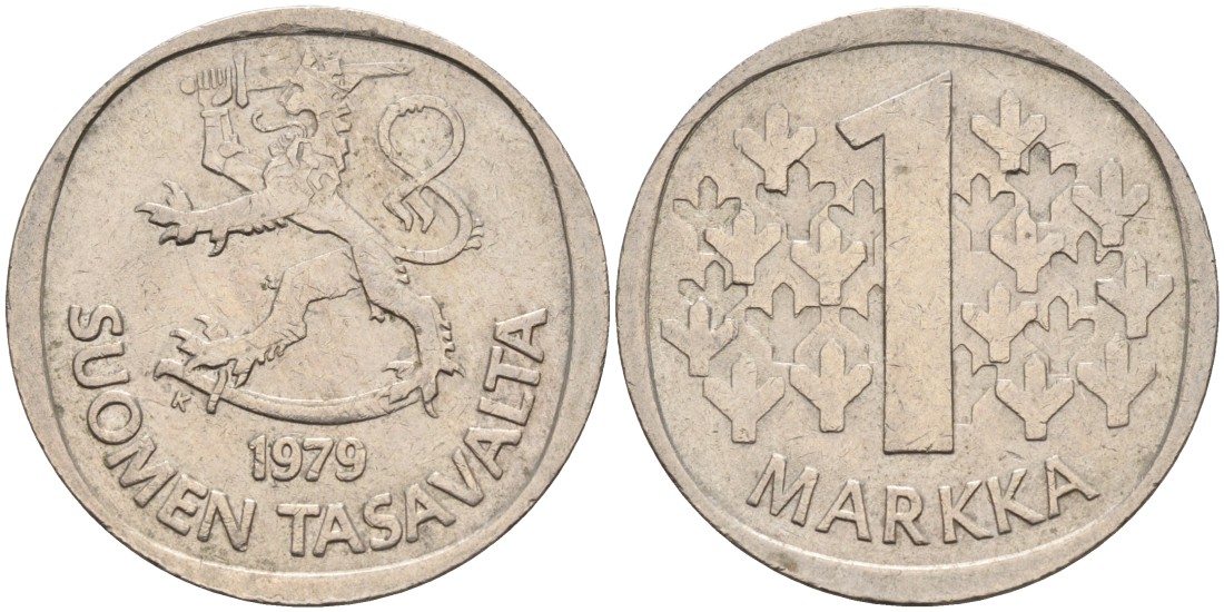 ФИНЛЯНДИЯ 1 МАРКА 1979 K KM 49a медно-никель 4563-524