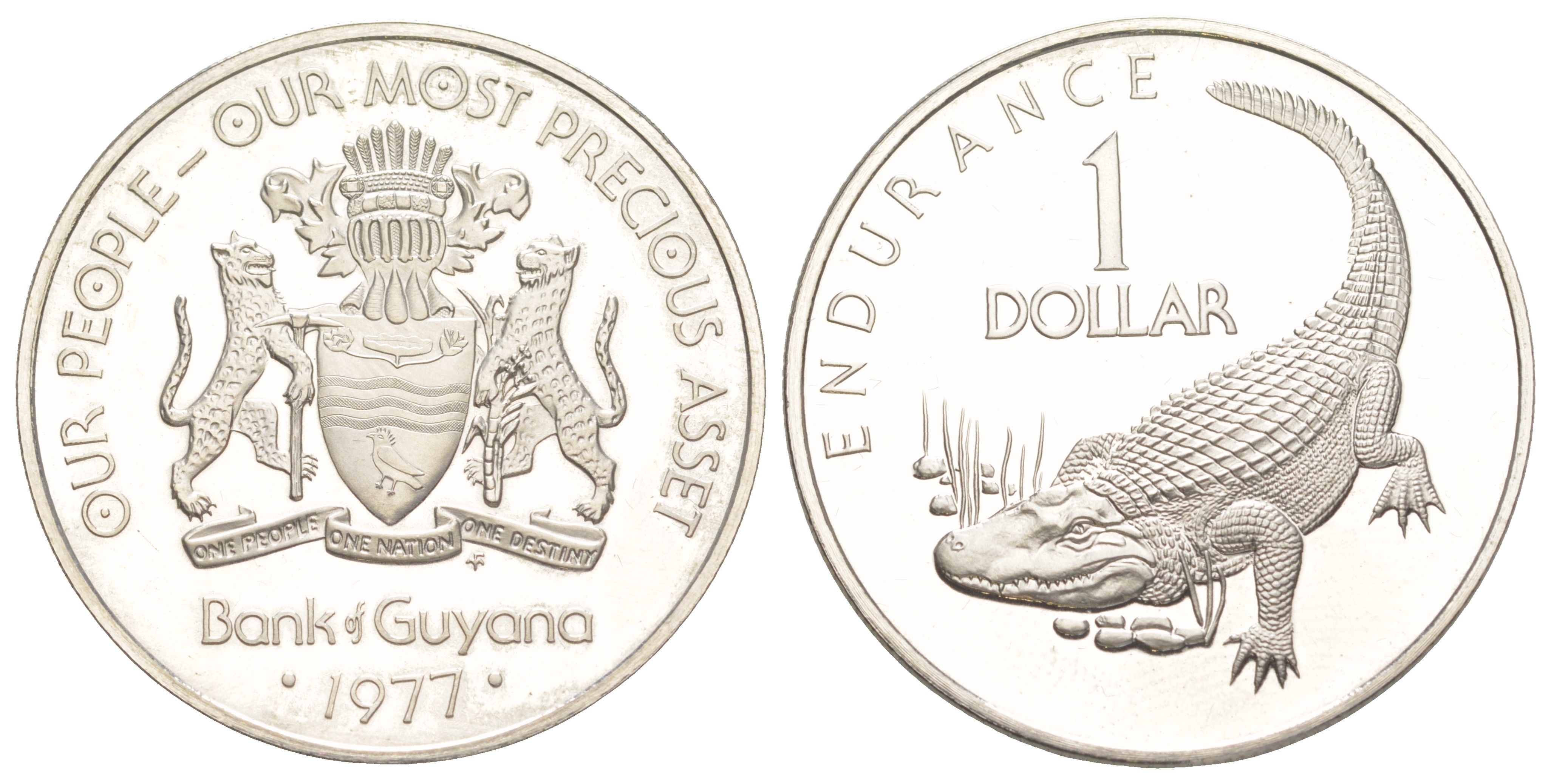 Гайана 1 доллар 1977 FM, тираж 7.215 экземпляров KM 42 медно-никель PROOF 3896-1615