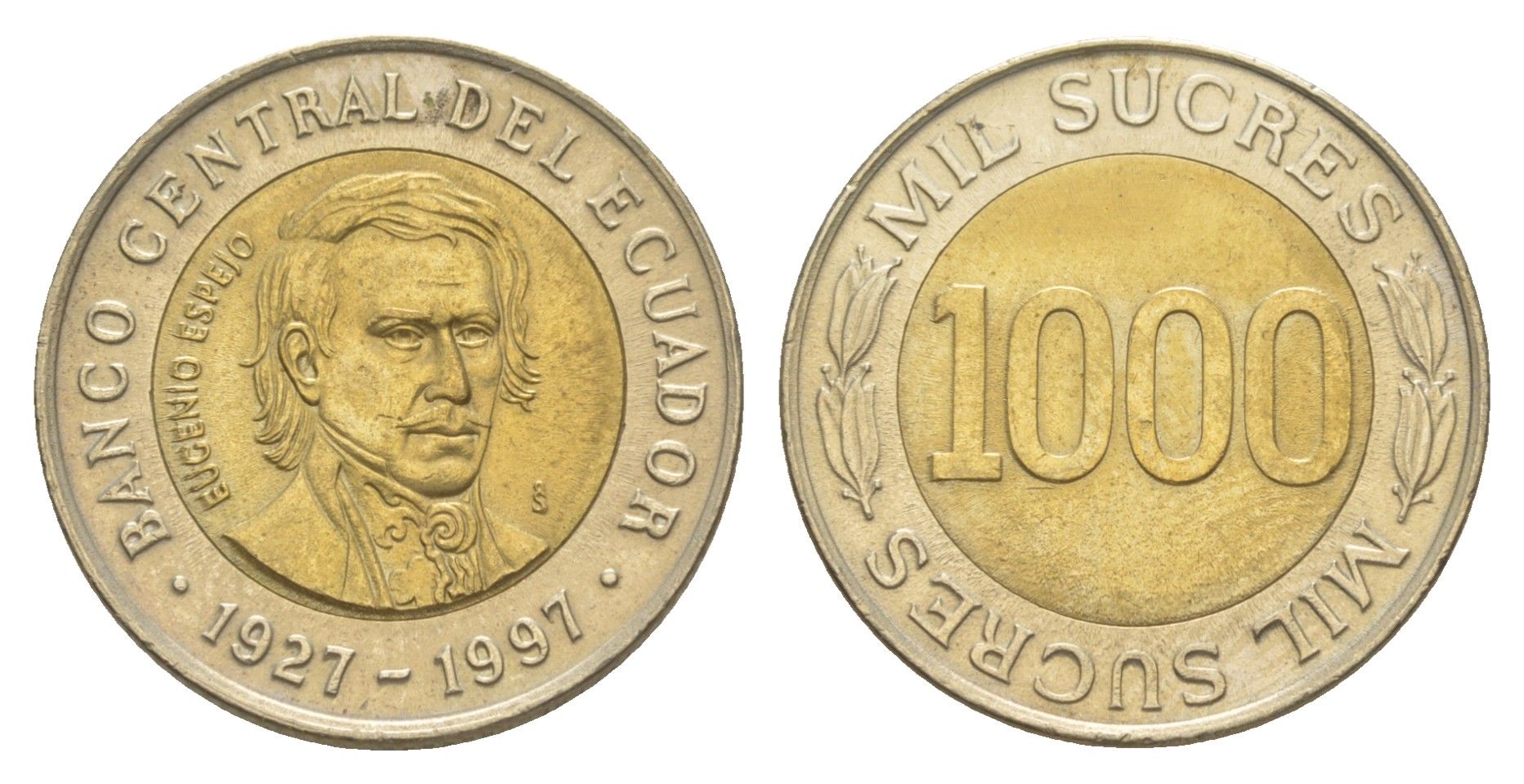 Эквадор 1000 сукре 1997 70 лет Центробанку KM 103 биметалл UNC 4641-742