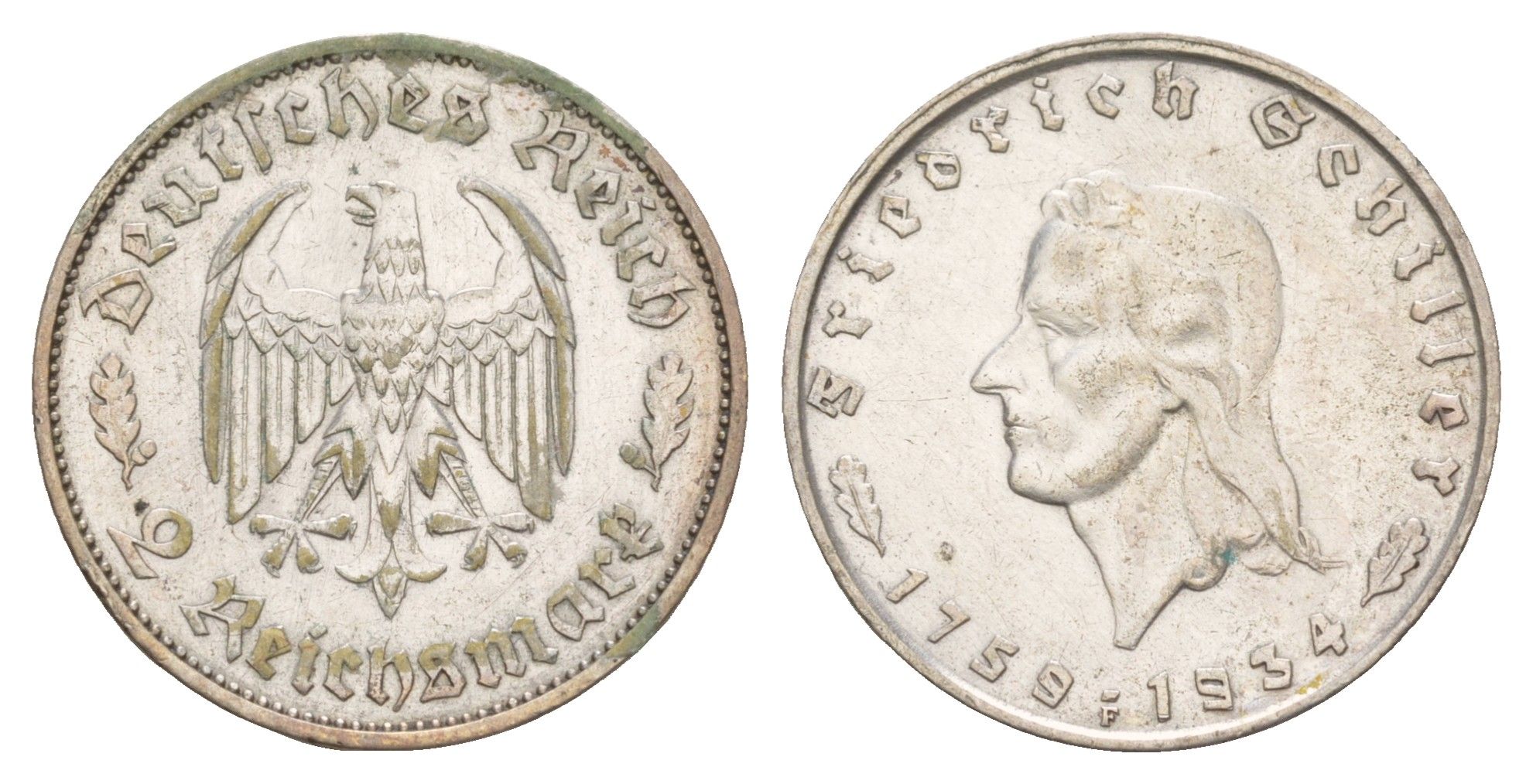 Германия 2 рейхсмарки 1934 175 лет со дня рождения Фридриха Шиллера KM 84 серебро UNC 1525-1245