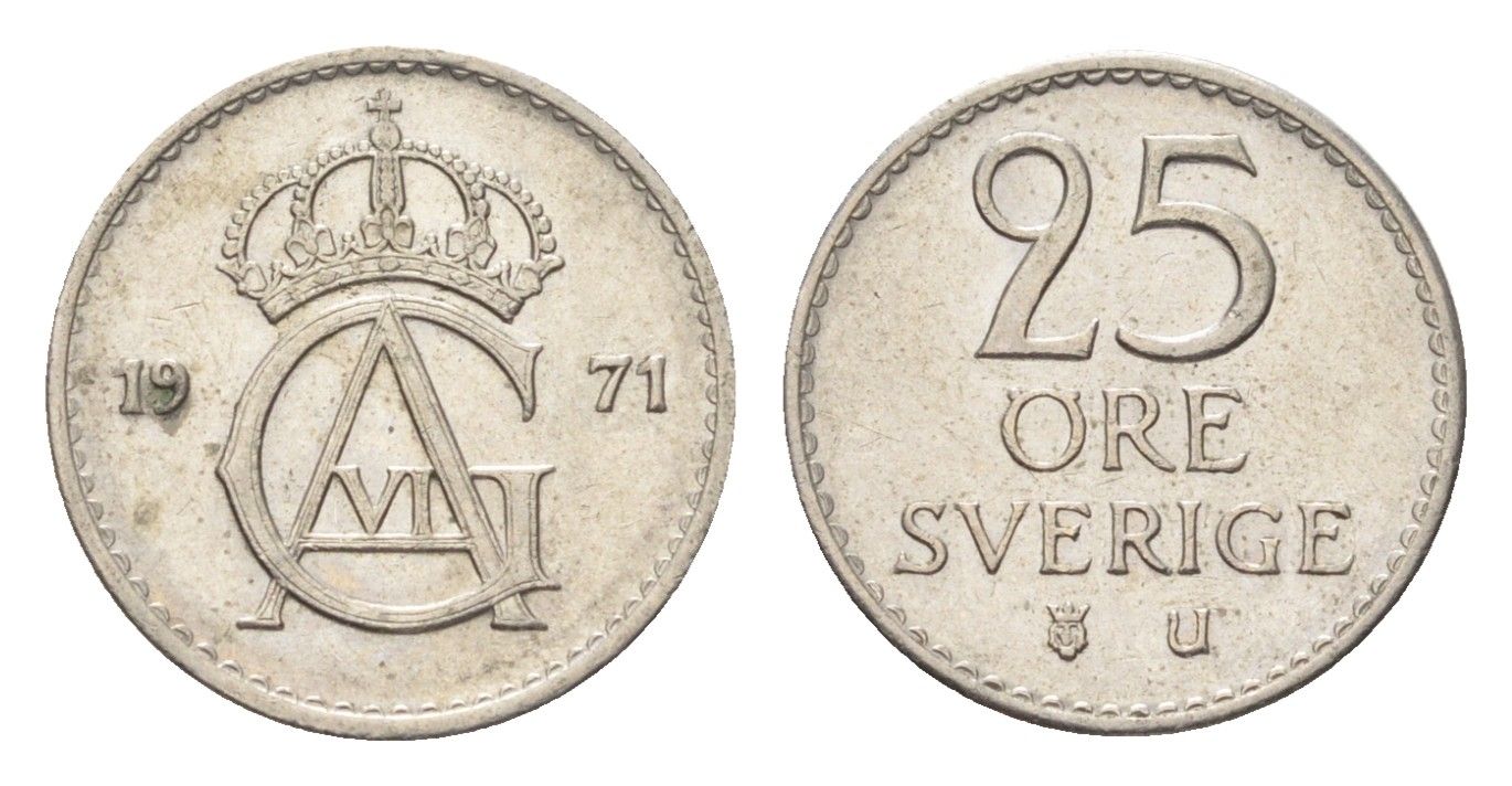 Швеция 25 эре 1971 Густав VI Адольф (1950-1973) KM 836 медно-никель 4702-1039