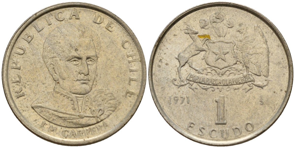 Чили 1 эскудо 1971 Хосе Мигель Каррера KM 197 медно-никель 4158-736