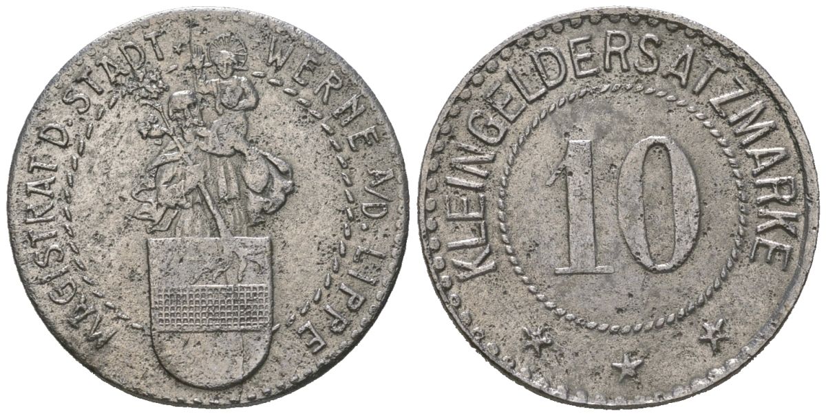 Верне-ан-дер-Липпе (Пруссия, Вестфалия) 10 пфеннигов ND Funck 596.1, Men05 26582.1, Men18 33415.1 железо 1524-632