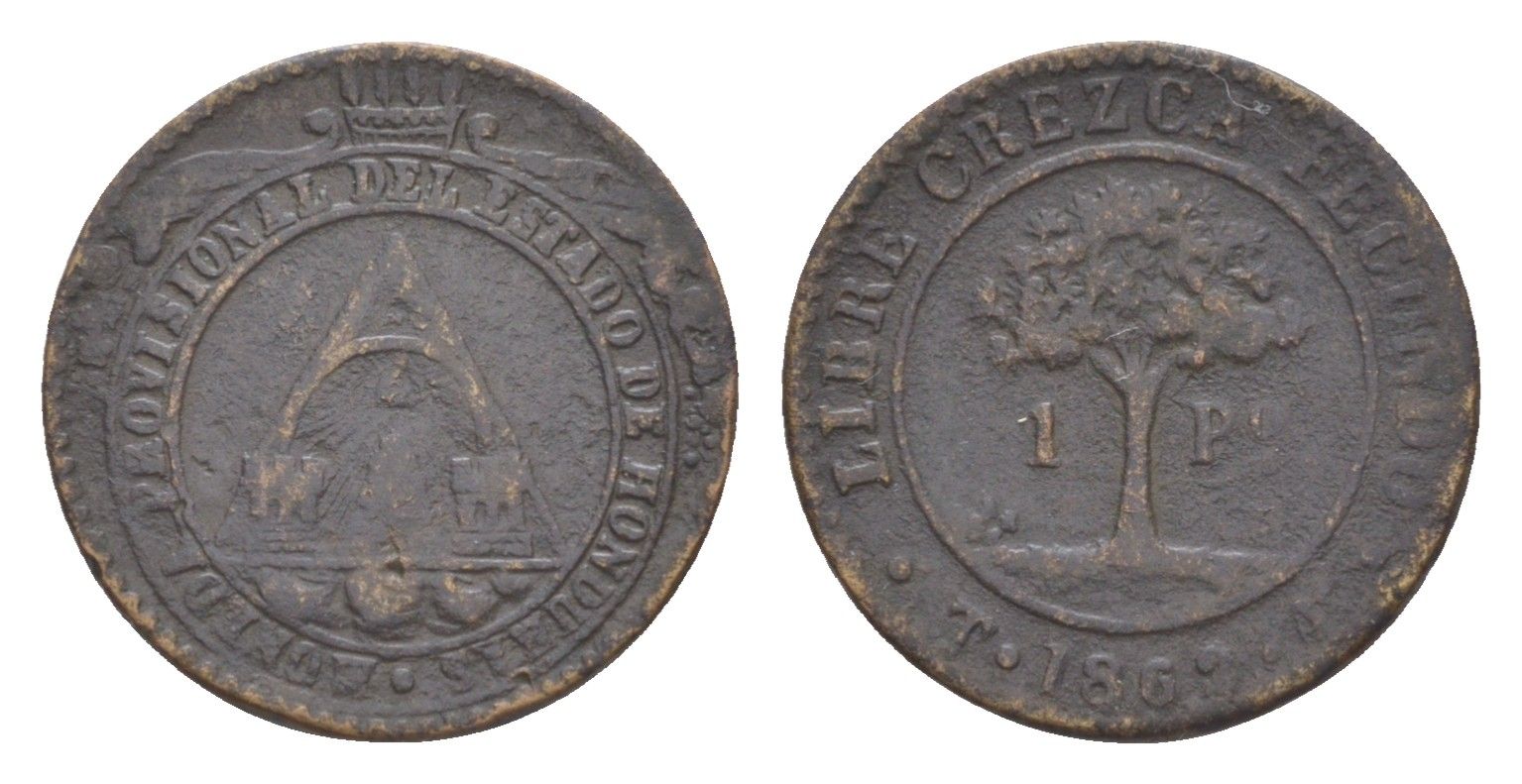 Гондурас 1 песо 1862 KM 24 медь 1521-735