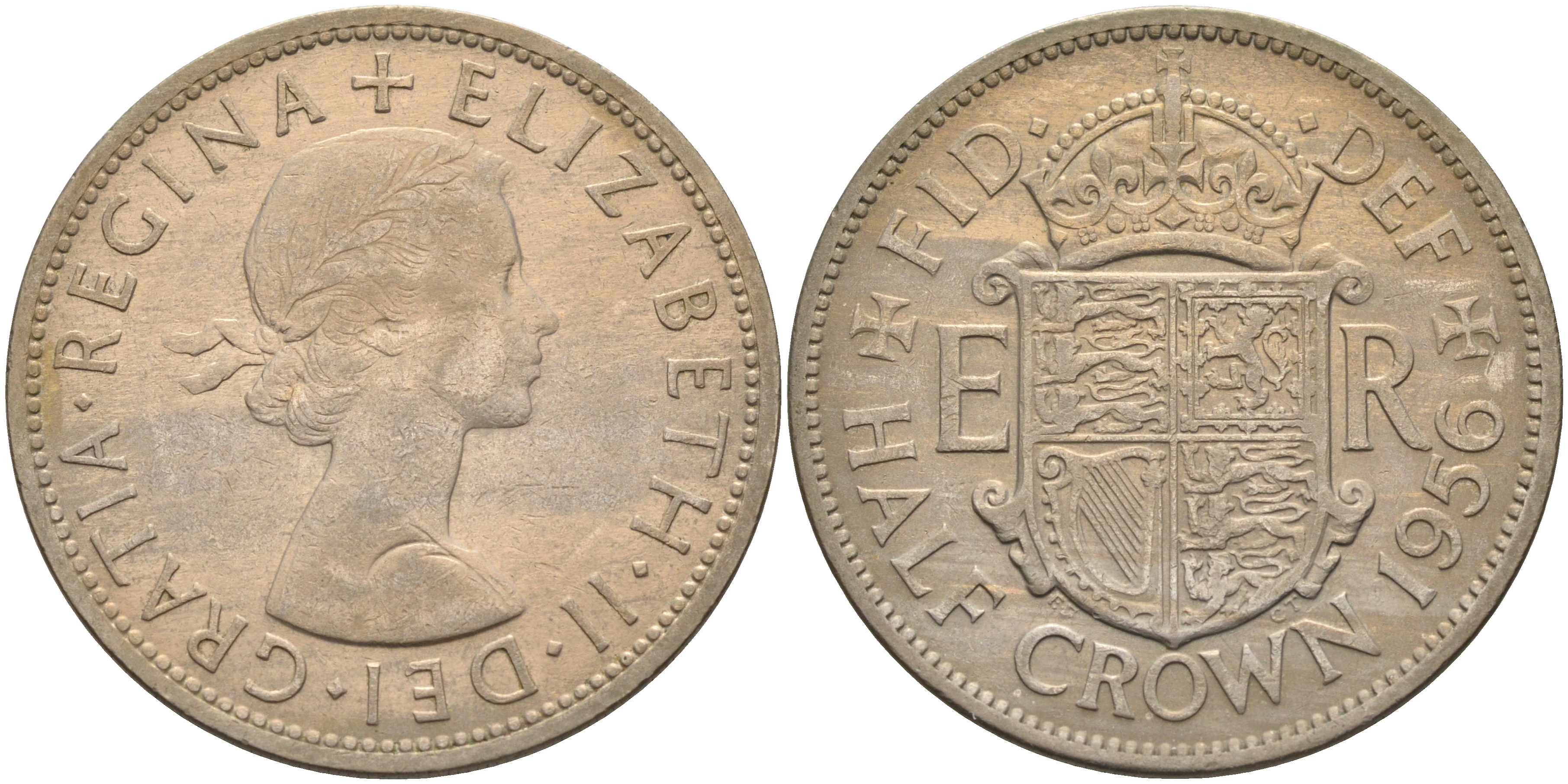 Великобритания 1/2 кроны 1956 Елизавета II (1952-2022) KM 907, Spink 4145 медно-никель 4367-1226