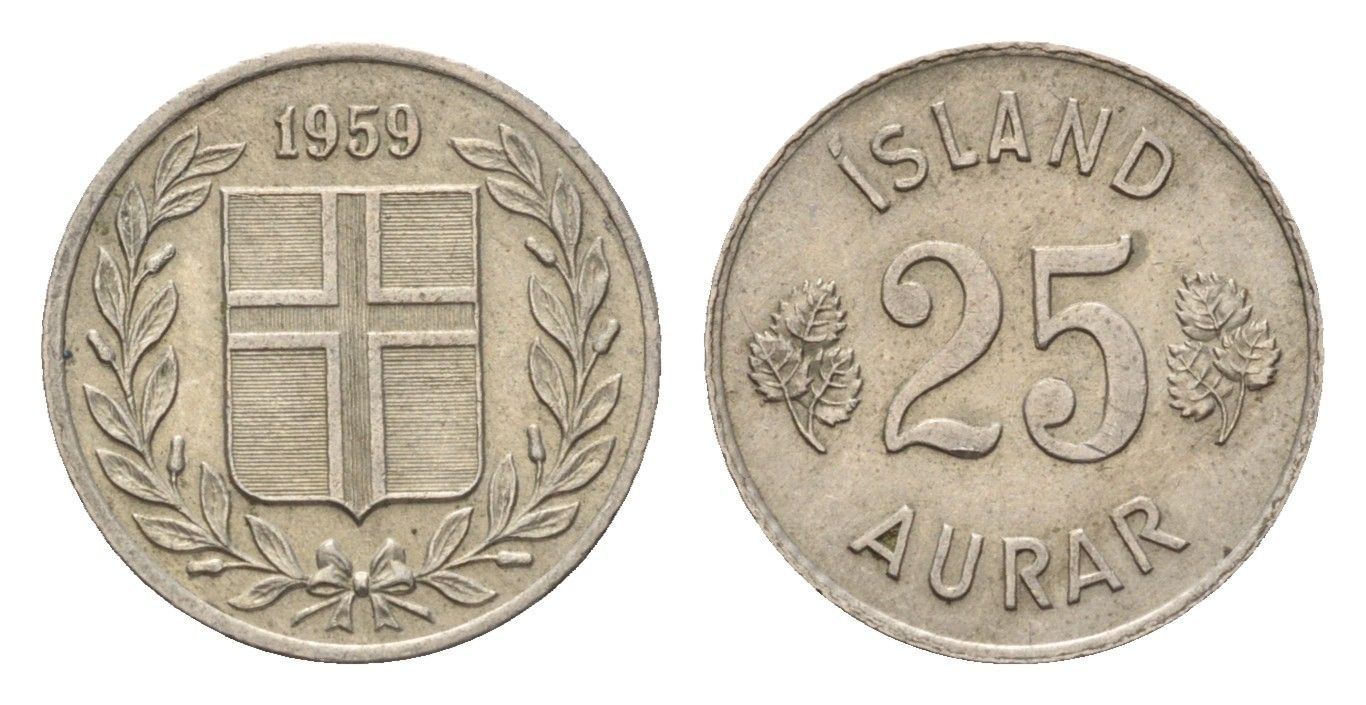Исландия 25 эйре 1959 KM 11 медно-никель 4690-616