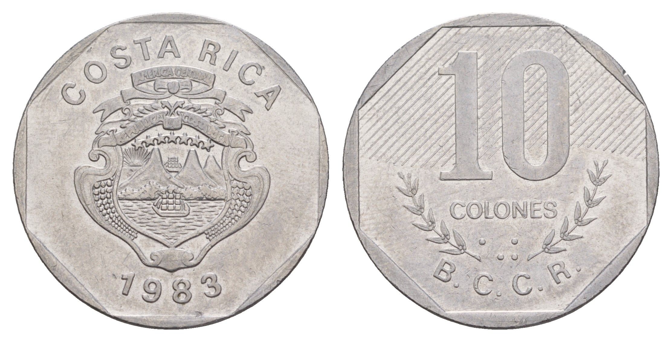Коста-Рика 10 колон 1983 KM 215.1 нержавеющая сталь 4656-957