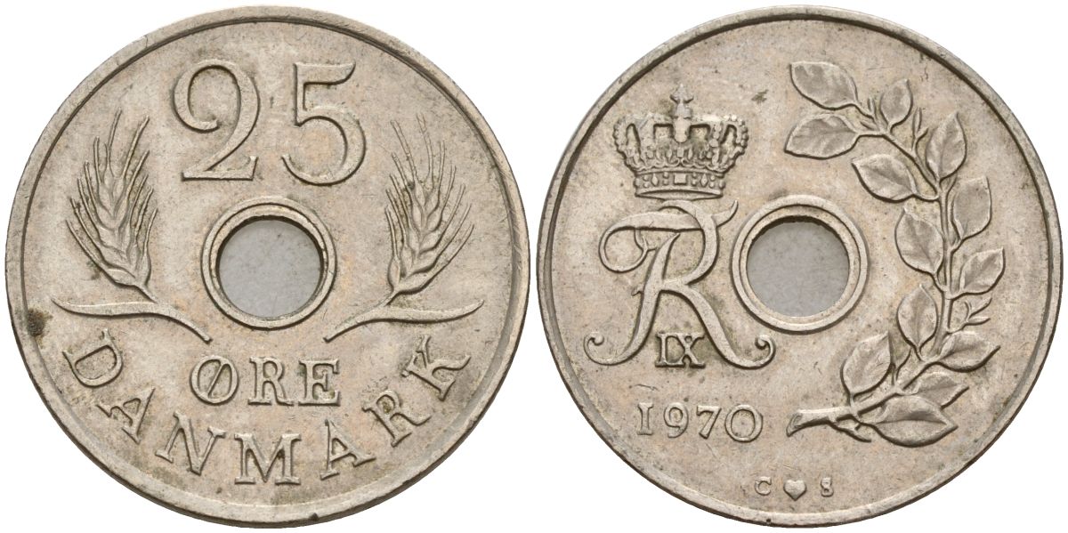 Дания 25 эре 1970 C;S, Фредерик IX (1947-1972) KM 855 медно-никель 4150-916