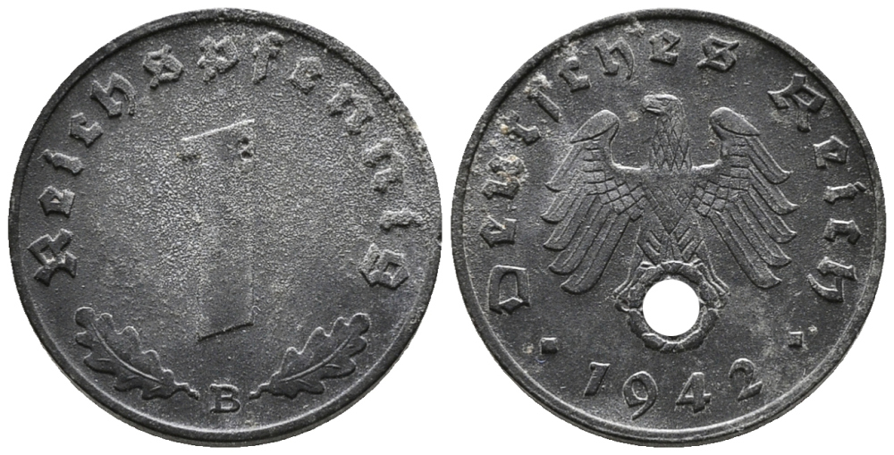 ГЕРМАНИЯ 1 РЕЙХСПФЕННИГ 1942 B KM 97, J. 369 цинк 39-1218