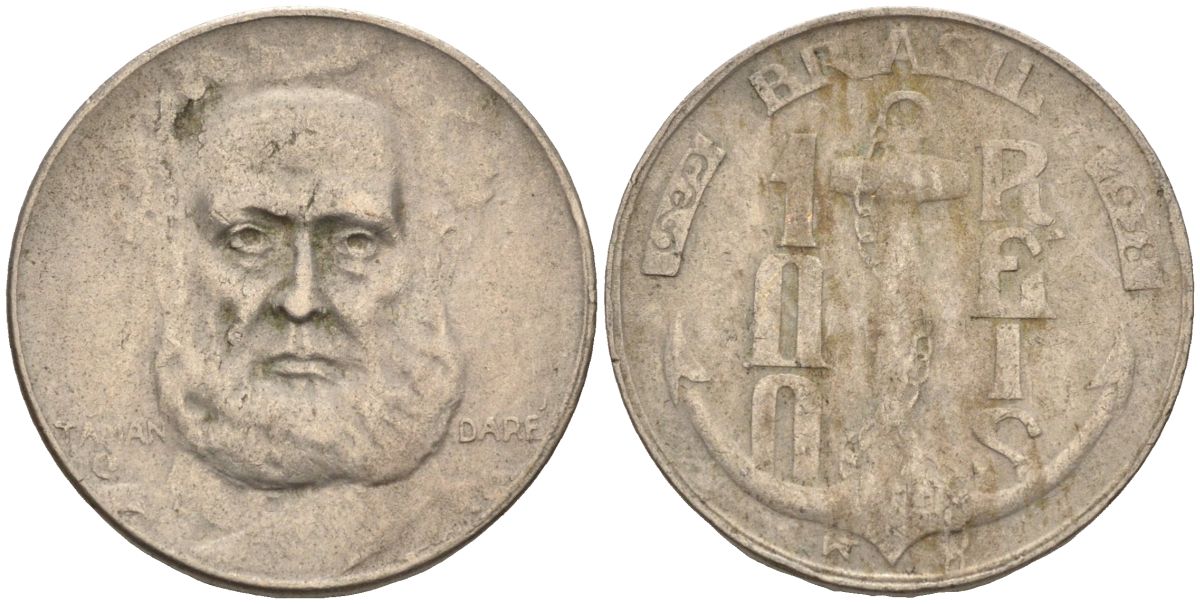 Бразилия 100 рейс 1938 Маркиз Тамандаре KM 536 медно-никель 4115-643