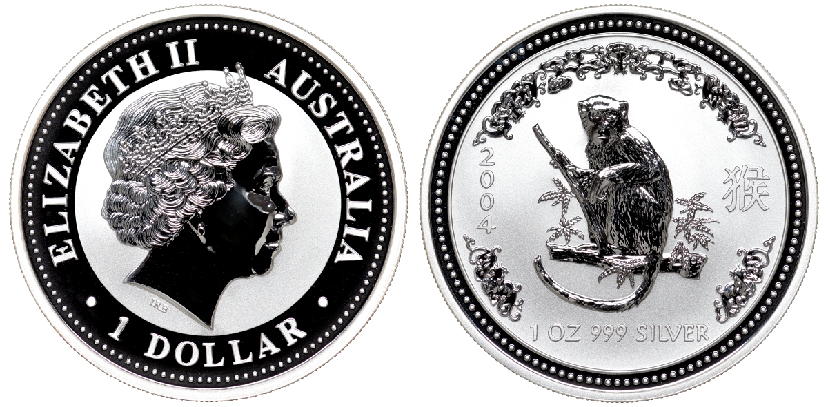 Австралия 1 доллар 2004 год обезьяны KM 674 серебро PROOF 00-00