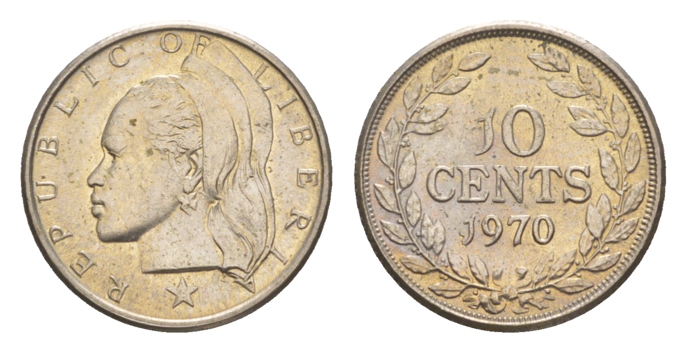Либерия 10 центов 1970  KM 15a.2 медно-никель  UNC 4659-432