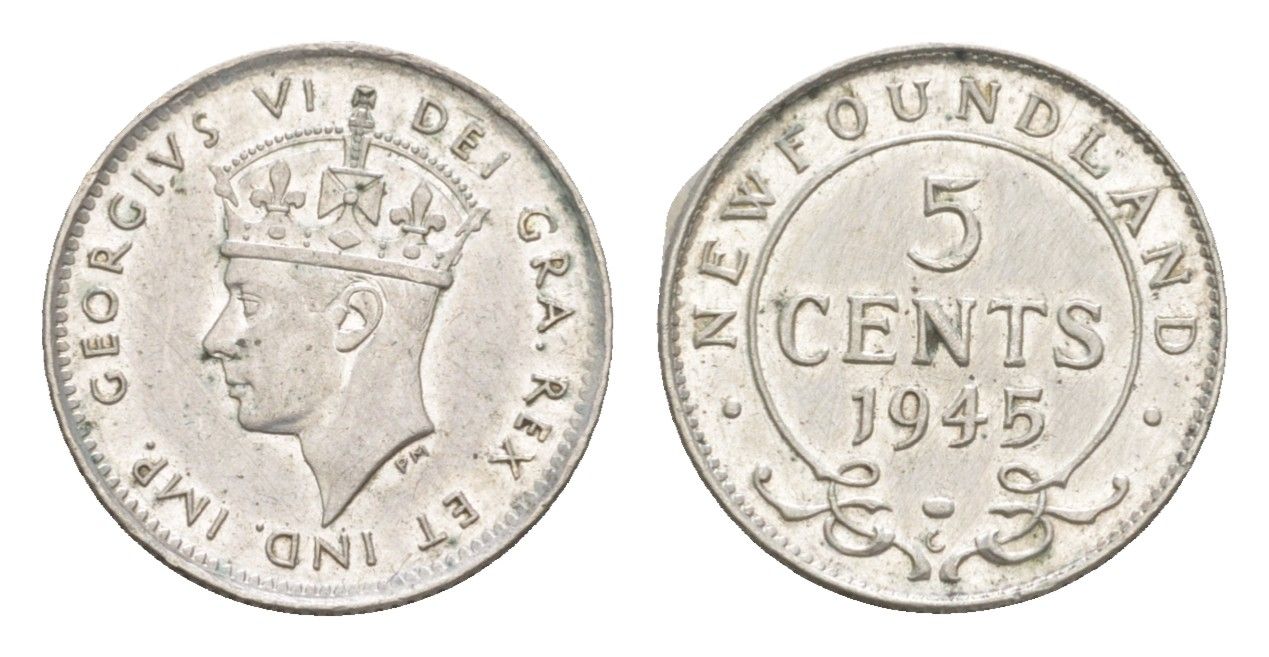 Ньюфаундленд 5 центов 1945 Георг VI (1936-1952) KM 19a серебро 4651-335
