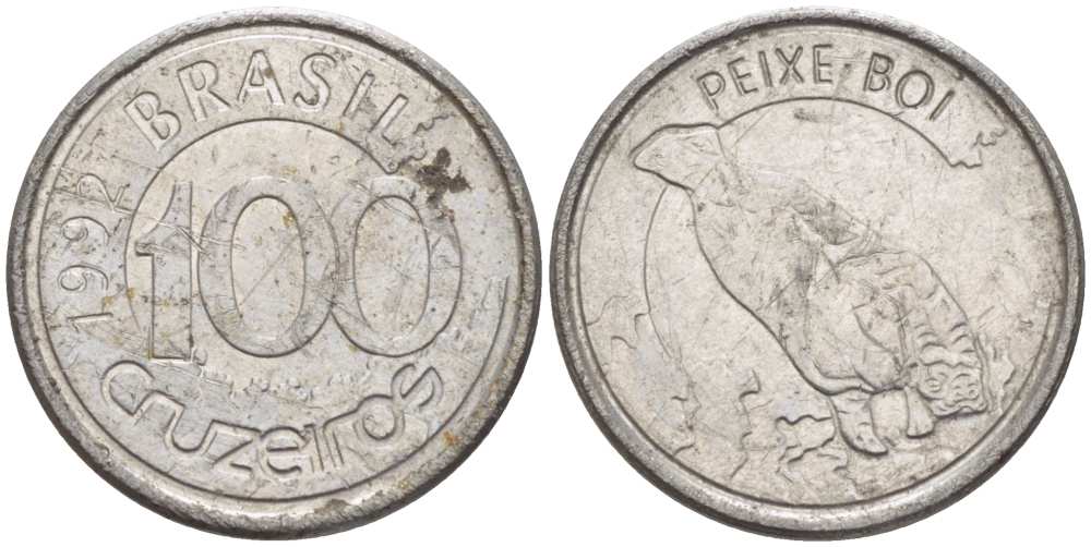 БРАЗИЛИЯ 100 КРУЗЕЙРО 1992 РЕФОРМА 1990-1993, ЛАМАНТИН KM 623 нержавеющая сталь 4392-1144