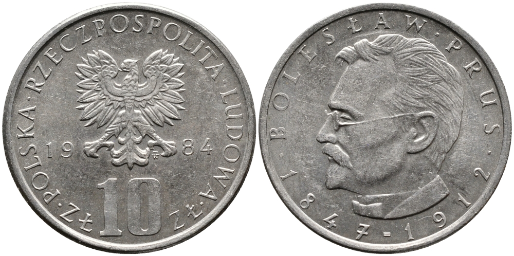ПОЛЬША 10 ЗЛОТЫХ 1984 MW, БОЛЕСЛАВ ПРУС KM 73 медно-никель UNC 441-833