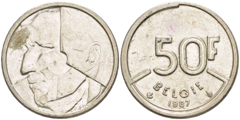 БЕЛЬГИЯ 50 ФРАНКОВ 1987 BELGIE, БОДУЭН I (1951-1993) KM 169 никель 4382-1241