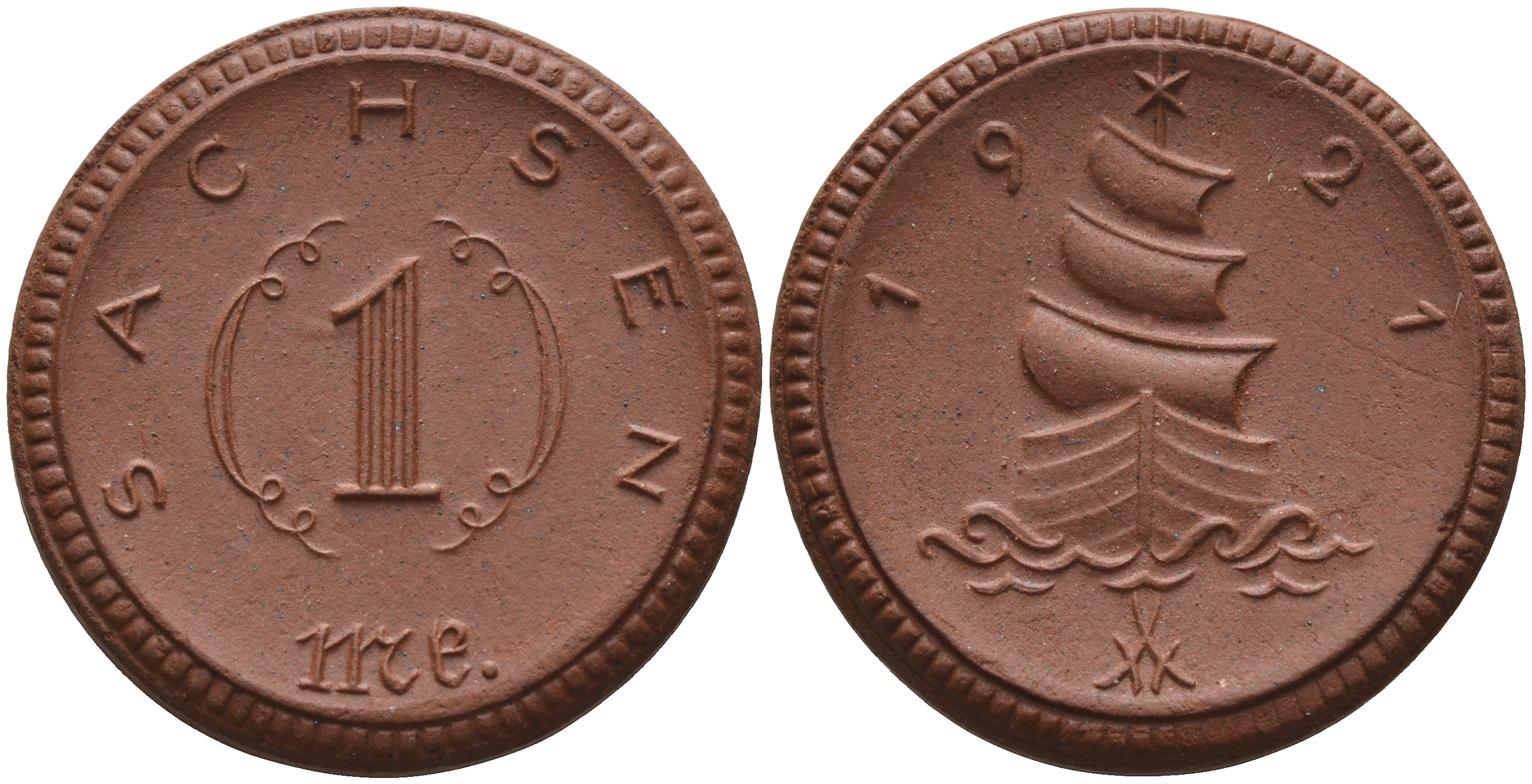 Саксония 1 марка 1921 парусник J. N 55 фарфор 1094-3-52