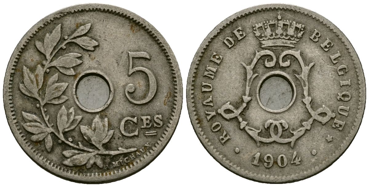 Бельгия 5 сантимов 1904 Belgique KM 54 медно-никель 4173-348