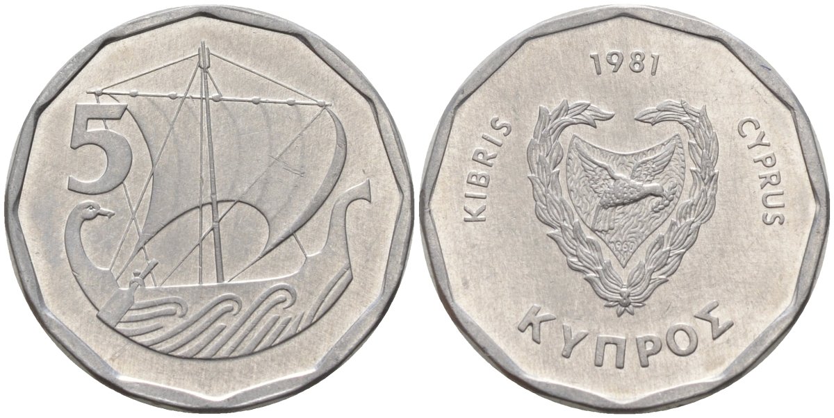 Кипр 5 милей 1981 KM 50.1 алюминий 4141-513