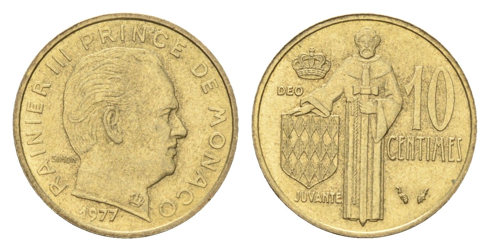 Монако 10 сантимов 1977 Ренье III (1949-2005) KM 142 медь алюминий никель 4659-924