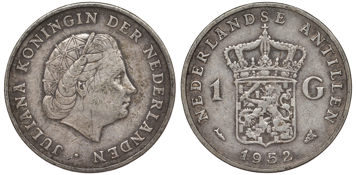 Нидерландские Антилы 1 гульден 1952 Юлиана (1948-1980) KM 2 серебро 36-944