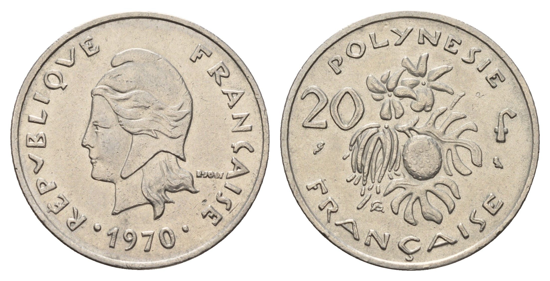 Французская Полинезия 20 франков 1970 KM 6 никель 177-944