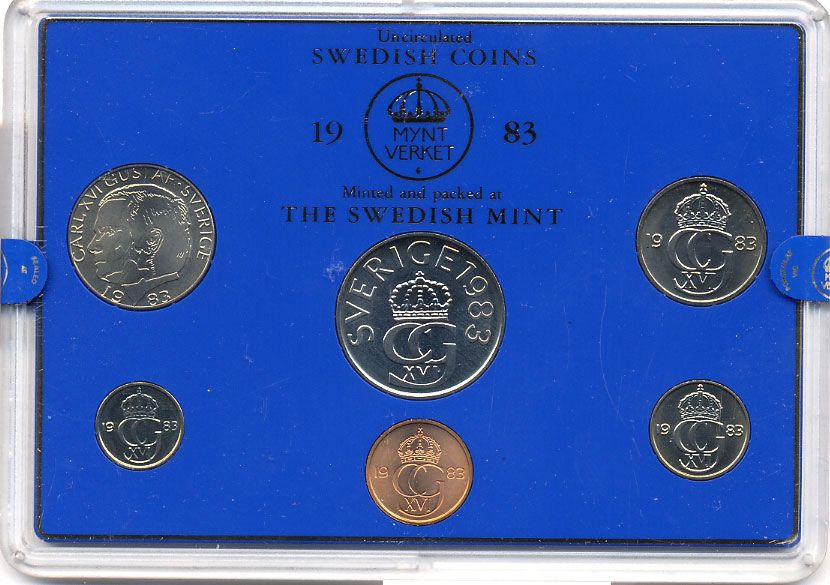 Швеция набор монетного двора из 6 монет 1983 в пластике, Карл XVI Густав (1973- ) KM MS27 UNC 5-4-2-78