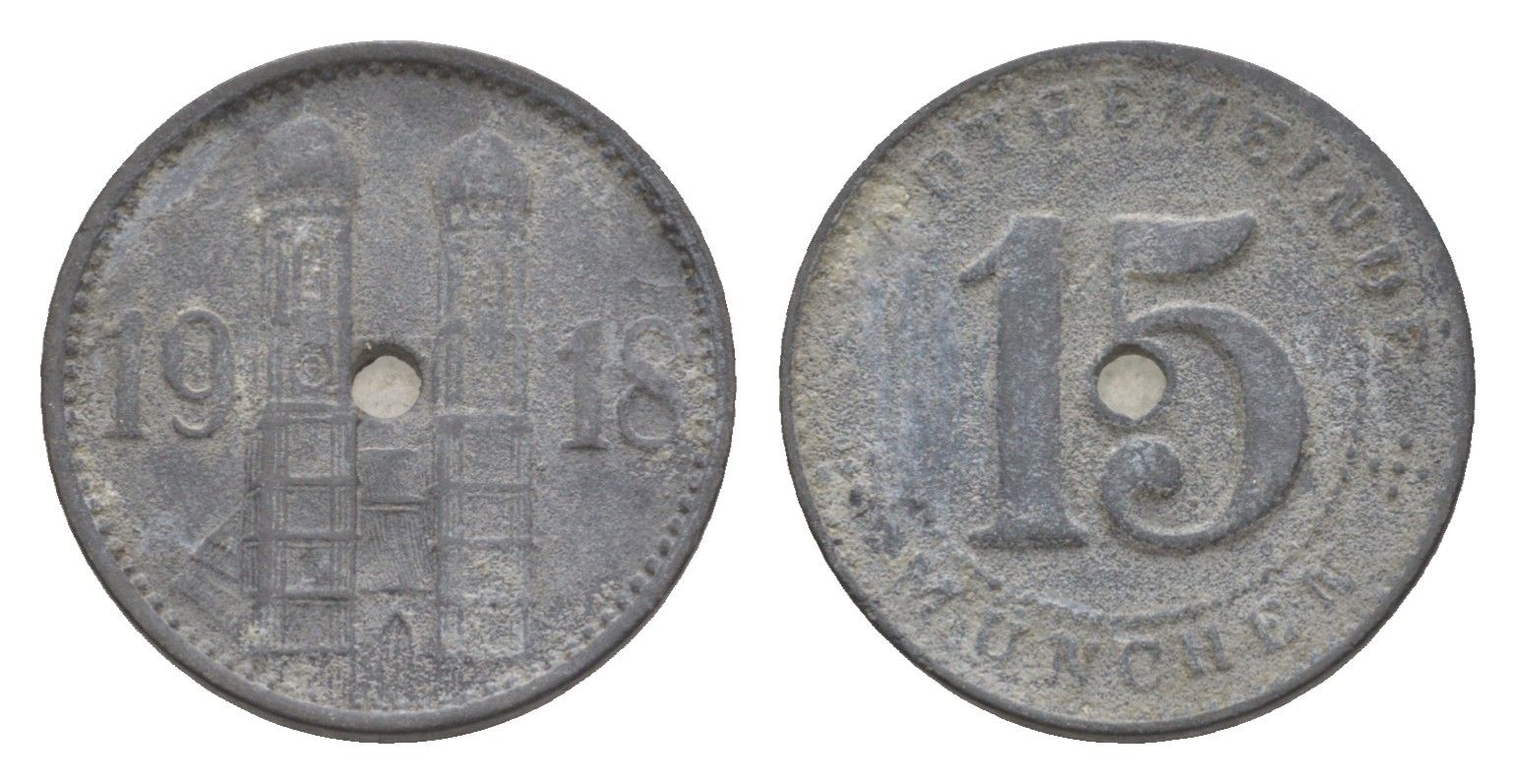 Мюнхен 15 пфеннигов 1918 Funck 348.1A, Men18 22407.1 цинк 4636-1236