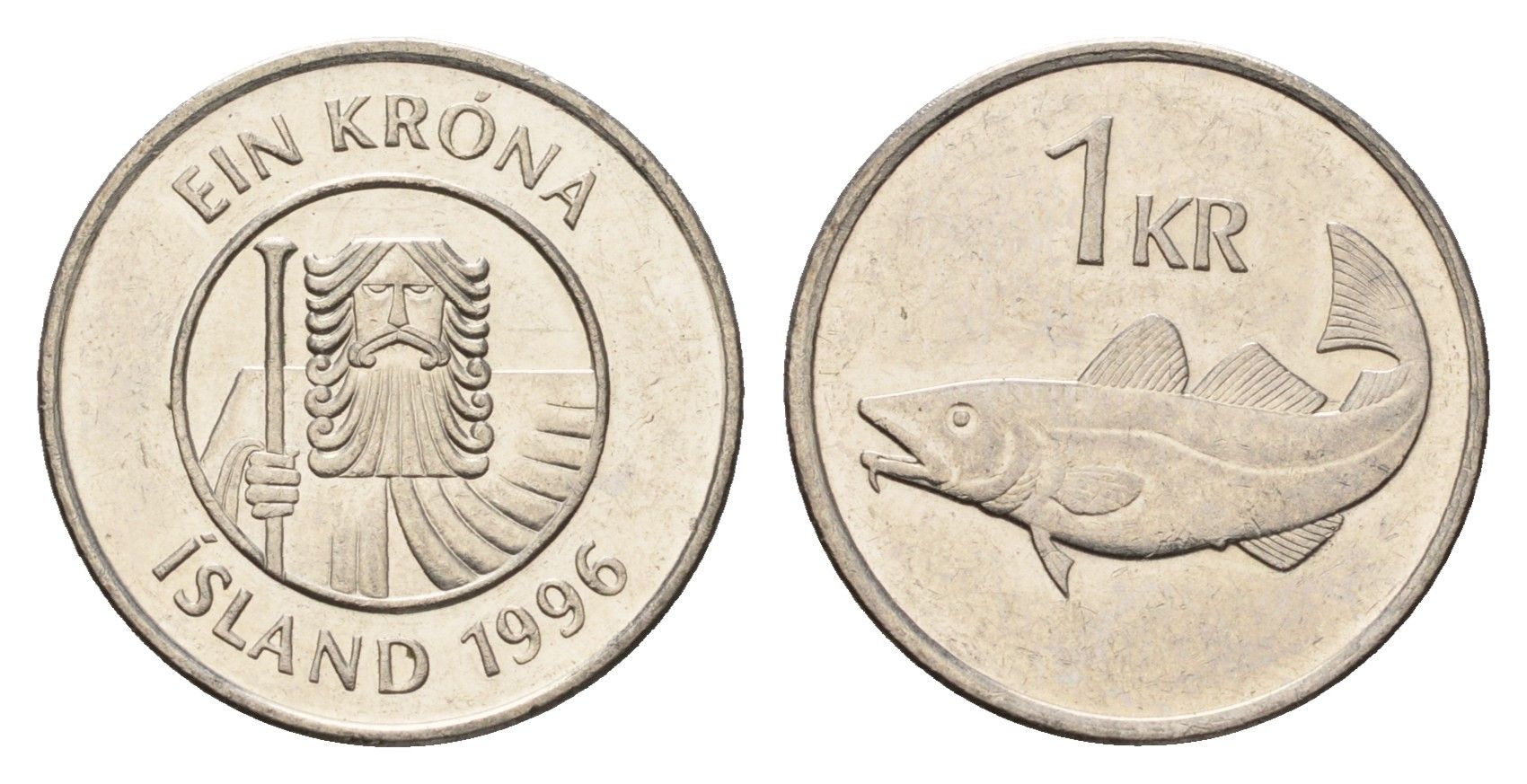 Исландия 1 крона 1996 треска KM 27a сталь плакированная никелем UNC 4691-554