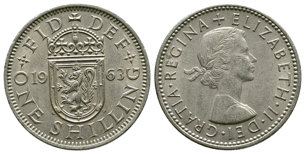 Великобритания 1 шиллинг 1963 Елизавета II (1952-2022), Шотландский герб KM 905, Spink 4148 медно-никель 4384-716