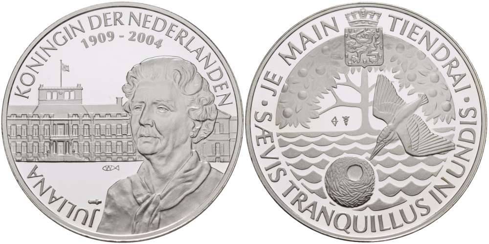 Нидерланды медаль ND Юлиана королева Нидерландов (1909-2004),  диаметр 38 мм., вес 25,12 гр.  серебро  PROOF  1078-6-22