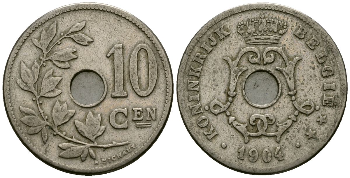 Бельгия 10 сантимов 1904 Belgie KM 53 медно-никель 4172-1143