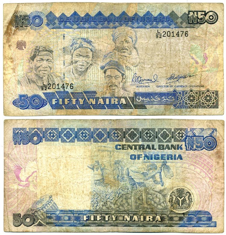 Нигерия 50 найра ND (1991-2000) жители Нигерии, подпись 10 Pick 27 c бумага 6318-3-3-1
