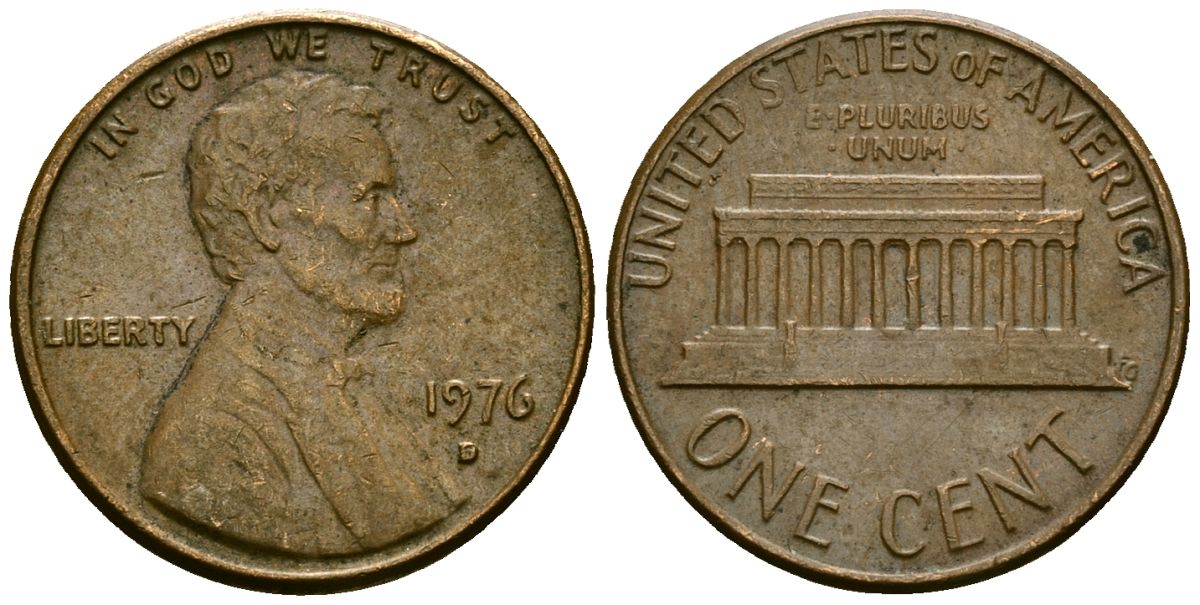 США 1 цент 1976 D, Линкольн KM 201 медь цинк 4136-147