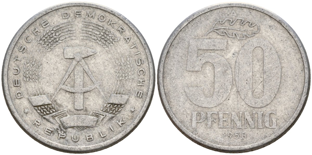 ГДР 50 пфеннигов 1958 A KM 12.1 алюминий 106-847
