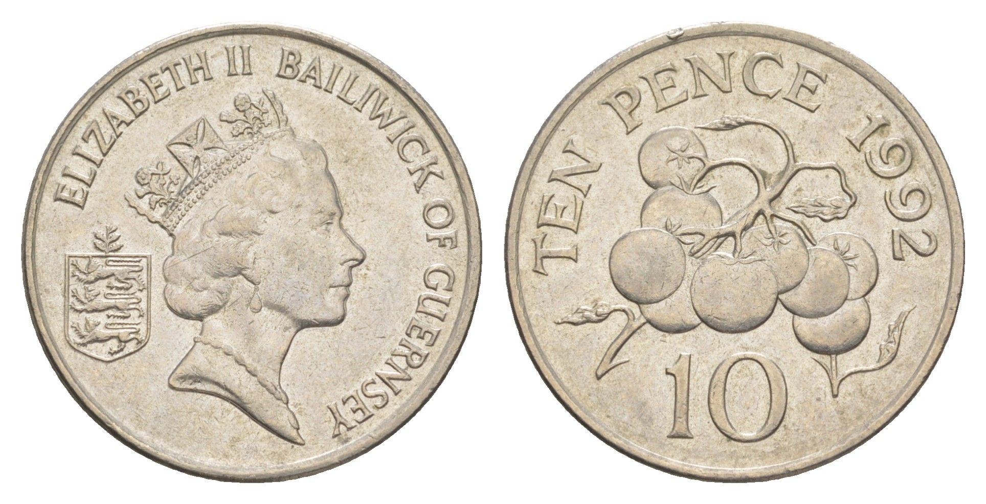 Гернси 10 пенсов 1992 помидоры KM 43.2 медно-никель 4566-234