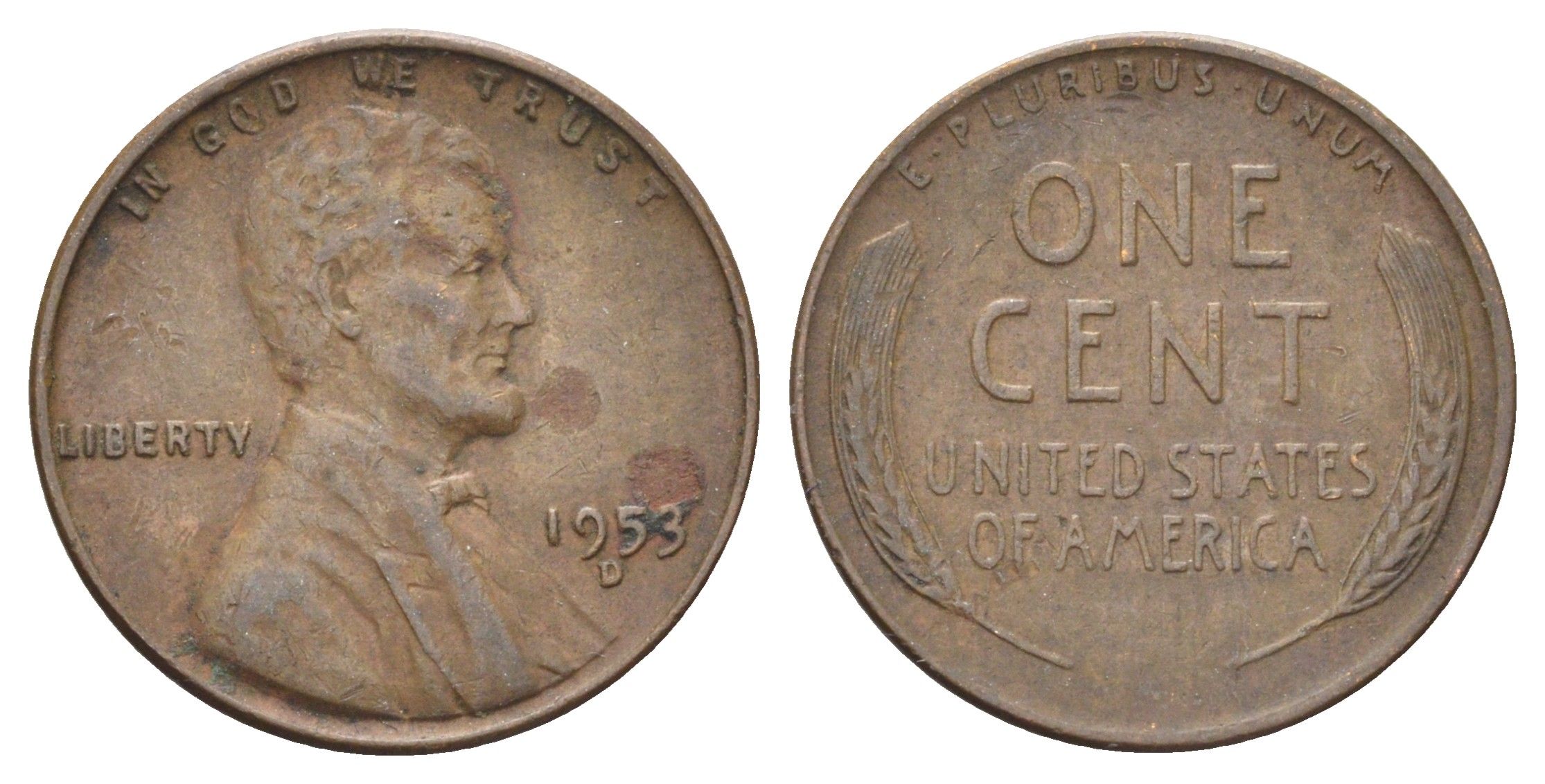 США 1 цент 1953 D, Линкольн KM 132 бронза 4697-1228