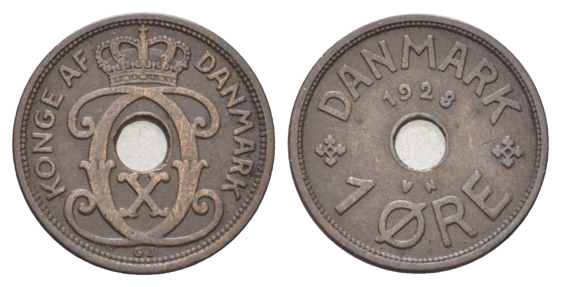 Дания 1 эре 1928 N, Кристиан X (1912-1947) KM 826 бронза 4701-554