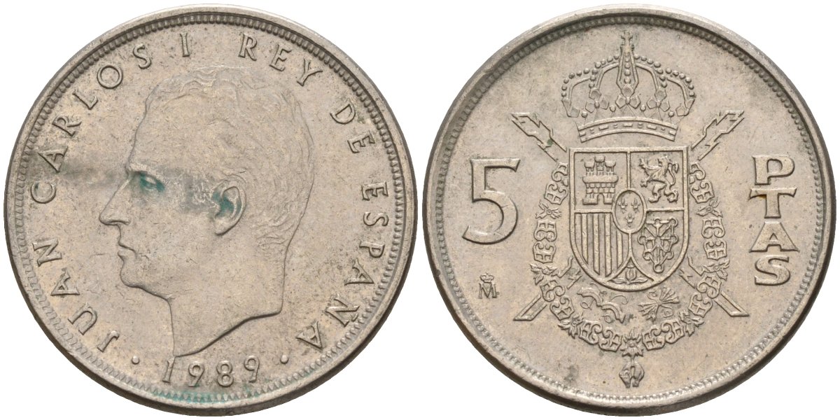 Испания 5 песет 1989 Хуан Карлос I (1975 - 2014) KM 823 медно-никель 4155-743
