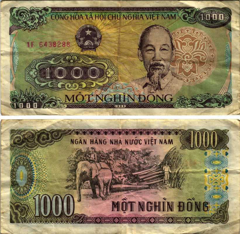 Вьетнам 1000 донгов 1988 Хо Ши Мин, маленькая серия Pick 106а бумага 7219-42-1-2