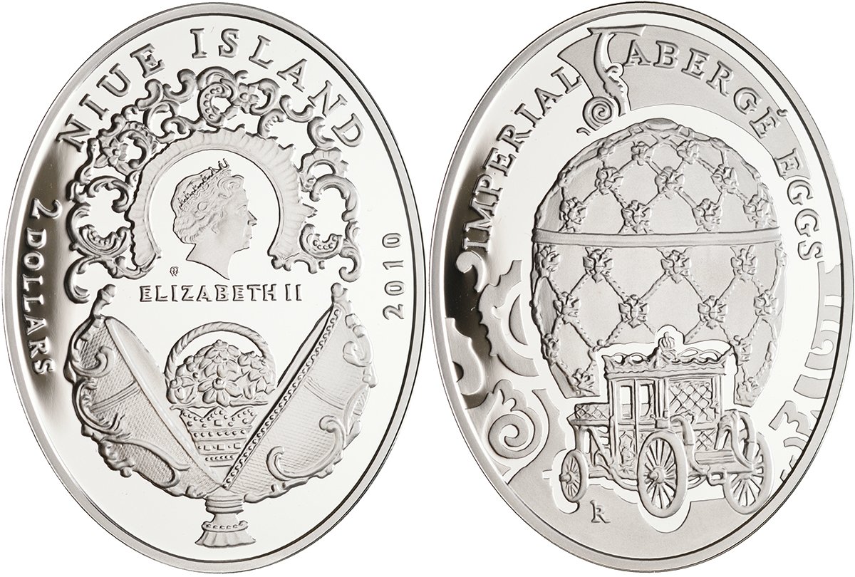 Ниуэ 2 доллара 2010 яйцо Фаберже, коронационное KM 213 серебро PROOF 1072-7-12